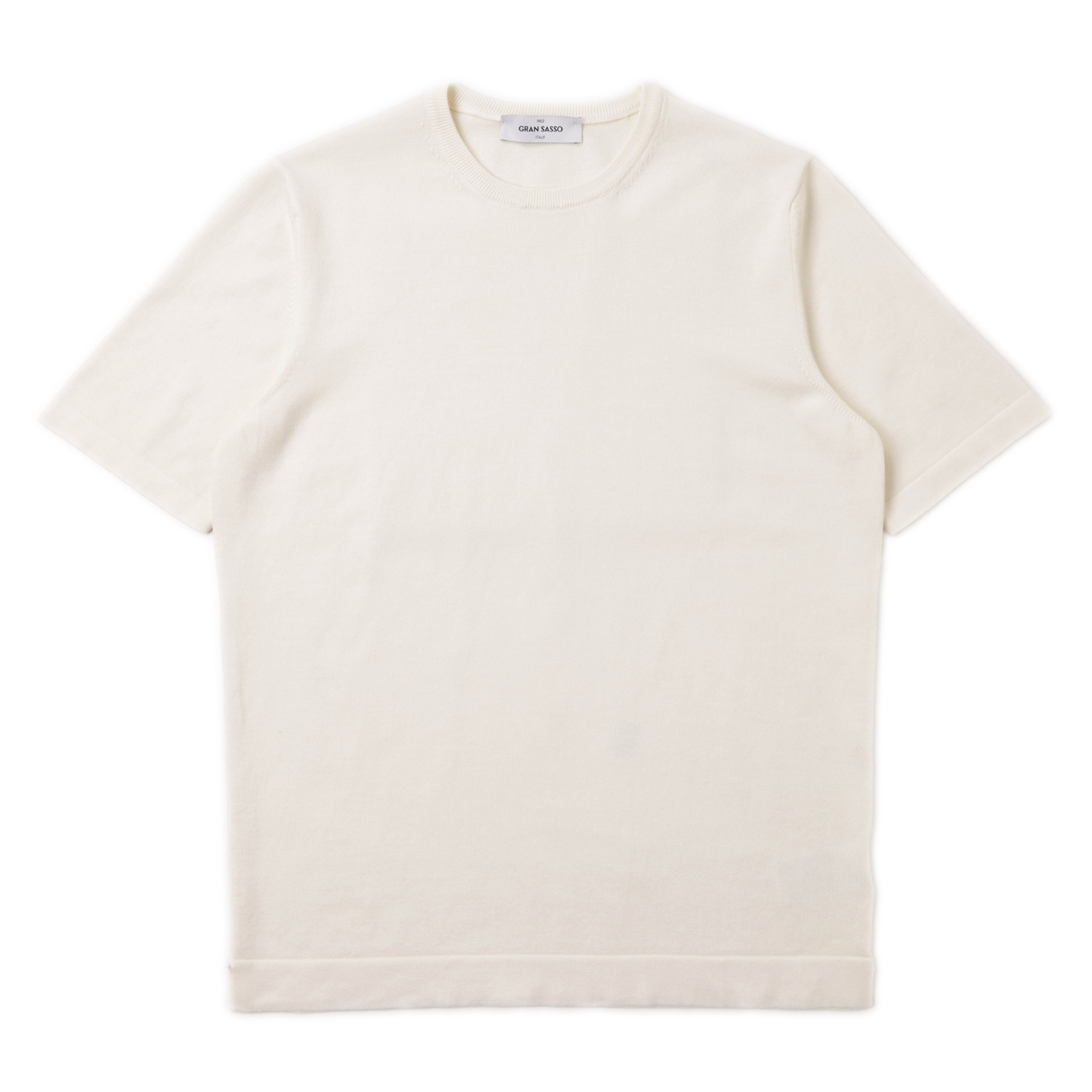 極美品●グランサッソ サマーニットハイゲージ 半袖ニット コットン アイボリー Gran Sasso グランサッソ ニット Tシャツ ハイゲージ コットン